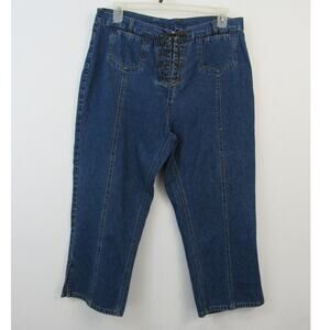 Bill Blass Jeans Size 16 Vintage Cropped Lace Up Jeans Exposed Seams 90s VTG